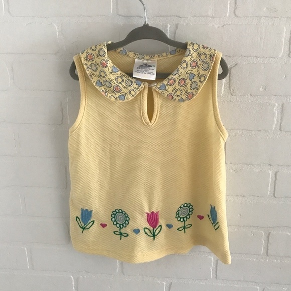 Vintage Floral Embroidered Top - Girl Butter yellow Size 4 - Picture 1 of 3